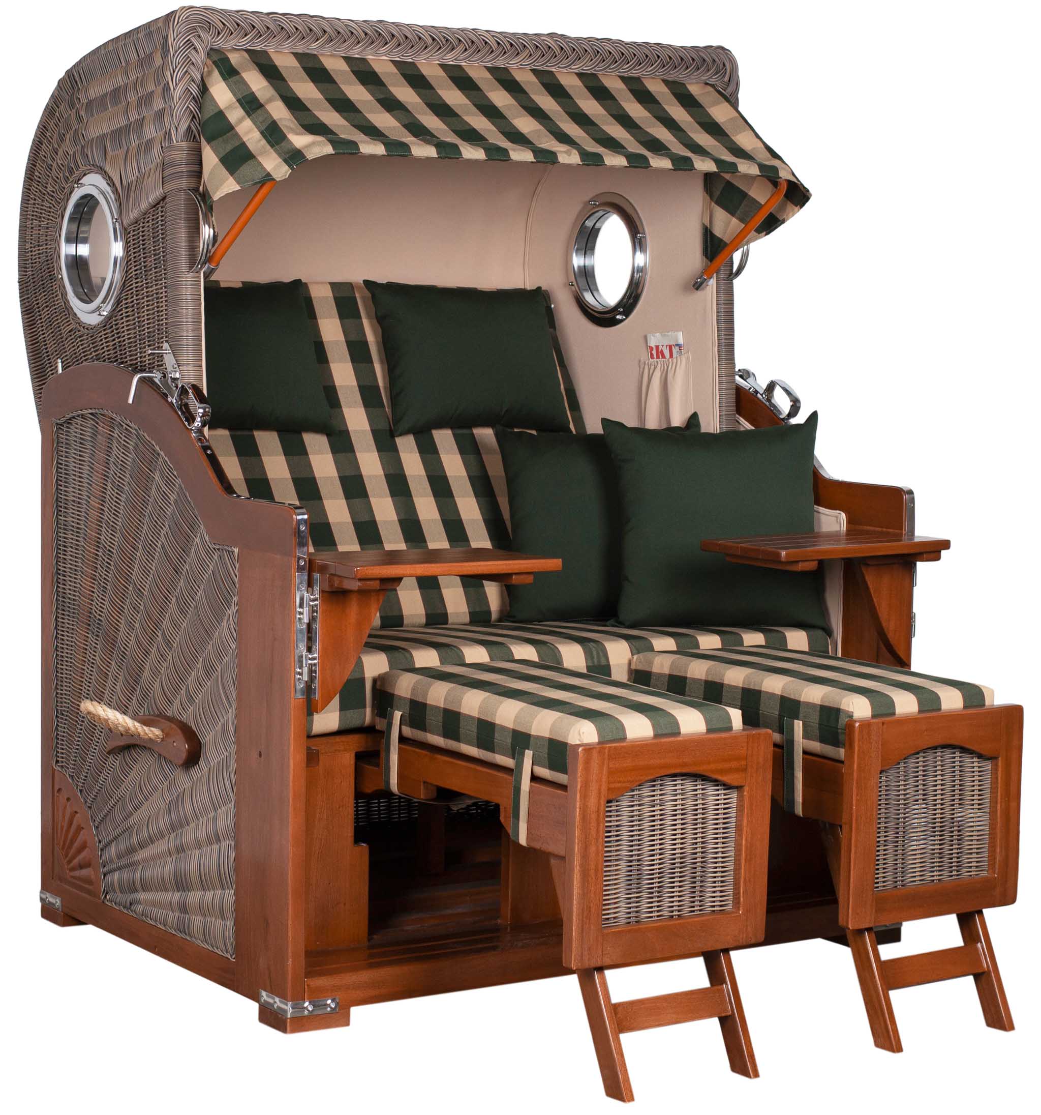 Strandkorb Rantum Bullauge Mahagoni PE Grey Dessin 506 Grau